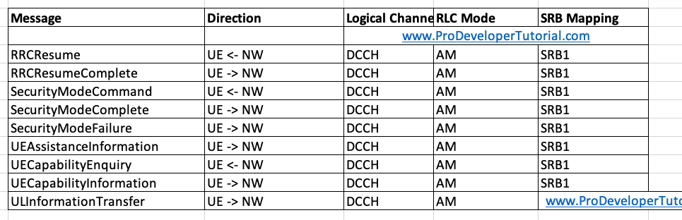 5G NR SRB configuration and NAS and RRC message mapping
